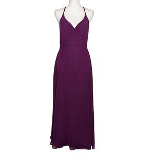 Azazie Dress Davis A-Line V-Neck Chiffon Bridesmaid Floor Length Purple Sz A6